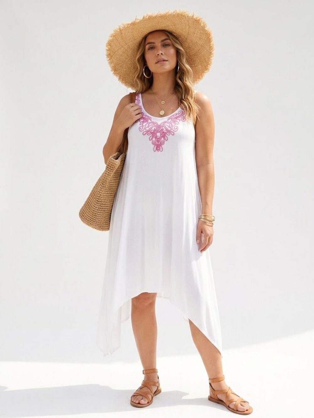 6 Shore Road White Embroidered Handkerchief Tunic Dress Large | Boho Beach Cover